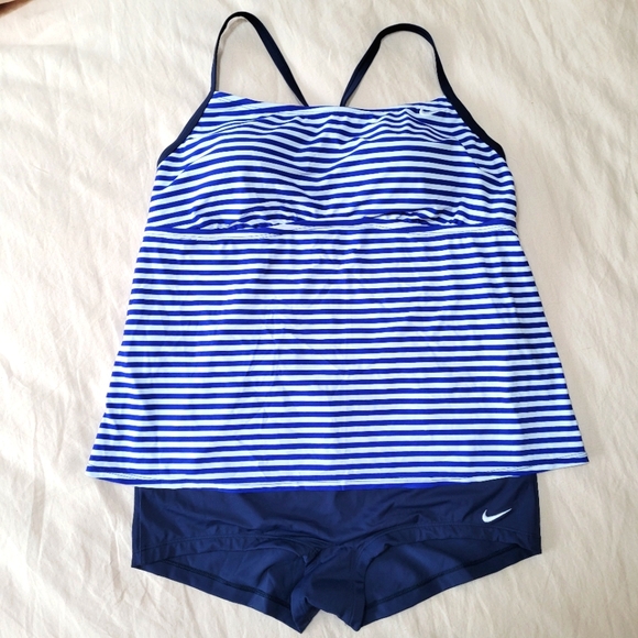 NEW ✨️ 2 PC Nike Tankini Boyshort Swimsuit Navy Blue White Swimwear Women's 2X - Picture 2 of 12
